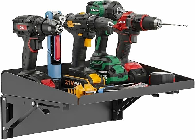 ULIBERMAGNET Magnetic Folding Shelf, 40LBS Heavy Duty Magnetic Mounted Rack for Garage, Workshop, RV,Power Tools,Toolbox,1Set Storage Shelves with Lip for Workshop Kitchen Office