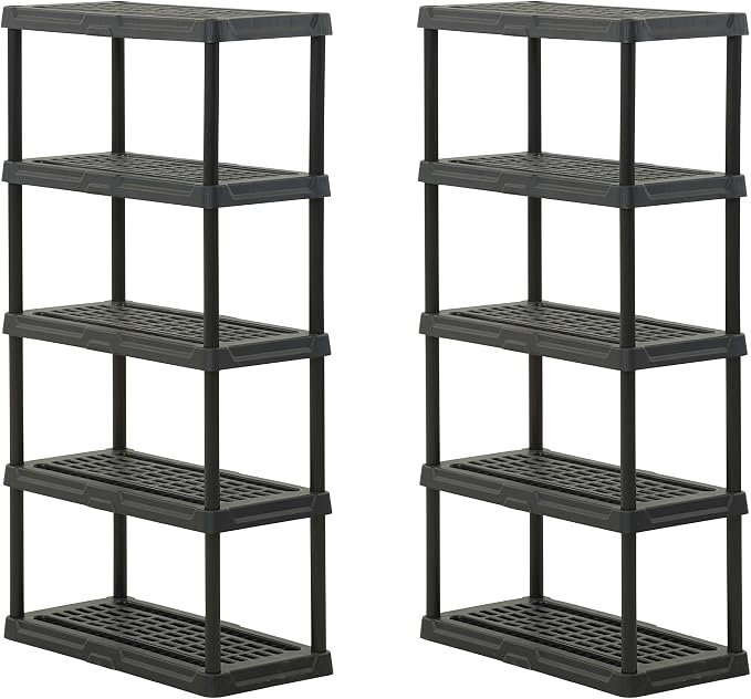 CENTREX 5-Tier Heavy Duty Plastic Storage Shelves for Garage, 2 Pack | Utility racks for garage, pantry, or closet organization, Easy assembly, 5 tier at 150lb/shelf, 72"H x 36"W x 18"D