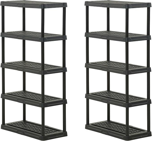 CENTREX 5-Tier Heavy Duty Plastic Storage Shelves for Garage, 2 Pack | Utility racks for garage, pantry, or closet organization, Easy assembly, 5 tier at 150lb/shelf, 72"H x 36"W x 18"D