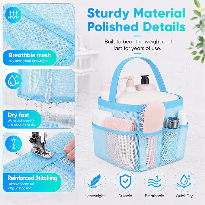 Mesh Shower Caddy Portable - 9 Pockets for College Dorm Room Essential | Large Capacity Mesh Shower Caddy with 9 Pockets, Portable Hanging Toiletry Bag for College Dorm, Gym, Camping and Beach