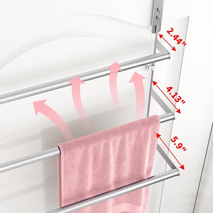 FLE Over The Door Towel Rack, Door Towel Bar, Brush Nickel | Over Door Design, Stainless Steel Door Towel Rack, Rust-Resistant; Space-Saving for Bathroom, Hangs Bath Towels