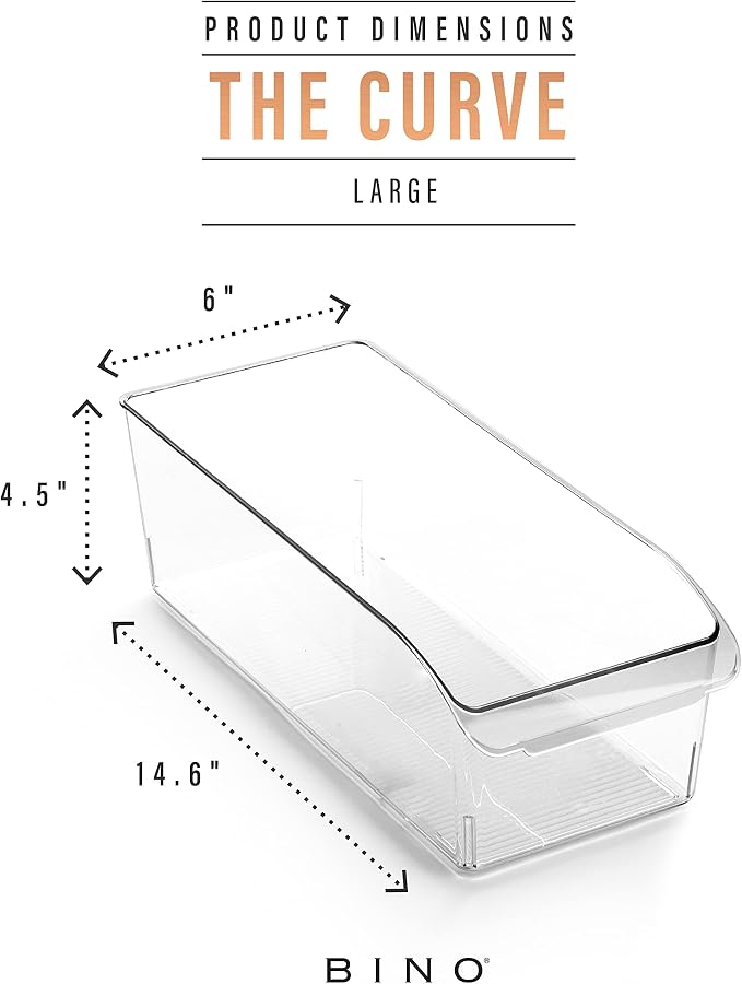 BINO | Plastic Storage Bins, Large | THE CURVE COLLECTION | Multi-Use Fridge / Freezer Organizer | Built-In Handle | BPA-Free | Pantry and Home Organization