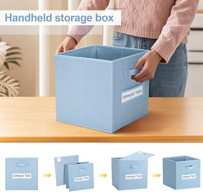 Fabric storage cubes (8 Pack) 11 Inch Cube Storage Bin, cube organizer bins with 8 Labels Window Cards & a Pen, Foldable cube organizer bins and Storage Box, Pastel Blue