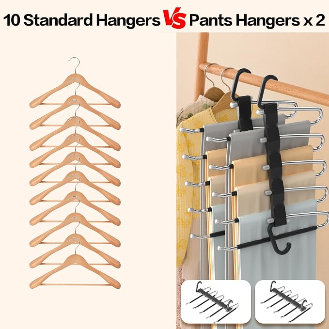 Pants Hangers Space Saving - 4 PCS Closet Organizer and Storage Jean Hangers, Stainless Steel Anti-Slip Clothes Hanger Scarf Holder Pants for Jeans Leggings Trousers Rack for Back to School, Black