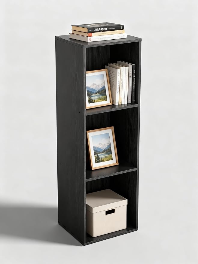 3 Cube Storage Organizer, 3 Tier Cube Low Bookcase Freestanding Storage Display Organizer, Three-Cubes Open Shelf Bookshelf for Home Office (Black, 3-Cube)