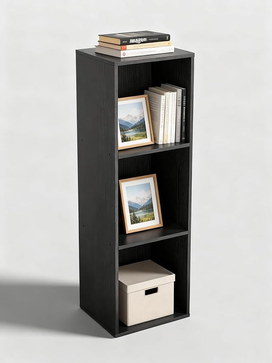 3 Cube Storage Organizer, 3 Tier Cube Low Bookcase Freestanding Storage Display Organizer, Three-Cubes Open Shelf Bookshelf for Home Office (Black, 3-Cube)