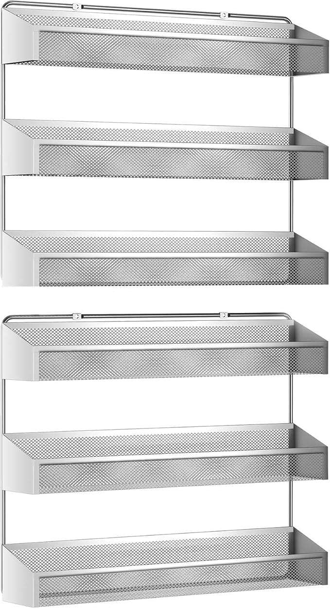 Auledio 2 Pack Spice Rack Organizer, 3 Tier Counter-top Stand or Wall Mounted Storage Rack Hanging Shelf for Kitchen Cabinet, Cupboard, Pantry Door or Bathroom Shower Cosmetic - Chrome