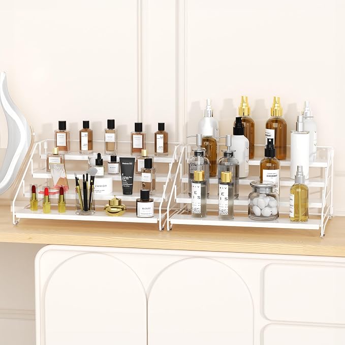 BOIVSHI Spice Organizer for Cabinet, Depth Adjustable Spice Rack, White | 4 Tier Spice Rack for Countertop, 2 Pack Spice Organization for Cabinet, Easy to Assemble Spice Cabinet Organizer