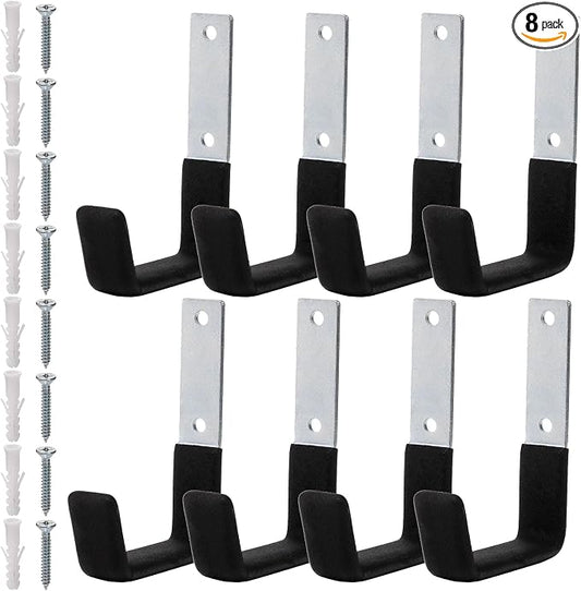 Frcctre 8 Pack Heavy Duty Garage Hooks, Steel Garage Storage Utility Hooks Wall Mount J Utility Hooks for Hanging Heavy Duty Ladder, Bikes, Shed Tools, Ropes, Hoses, Shovel