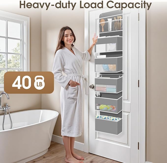 1Pack Over The Door Organizer Large Capacity Hanging Storage Room Organizer | 40 lb Capacity, Ultra-Sturdy, Detachable, Mesh Design with Clear Window, Space-Saving Organizer for Pantry, Nursery & Closet