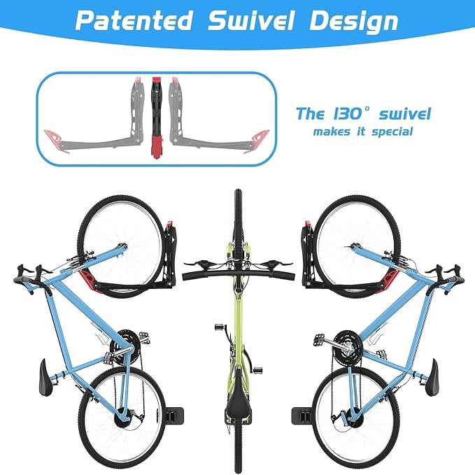 WALMANN BIKEPAL No Lifting Wall Mounted Swivel Bike Rack, Bike Wall Hangers for Garage Space Saving Vertical Bike Storage(1 Pack)
