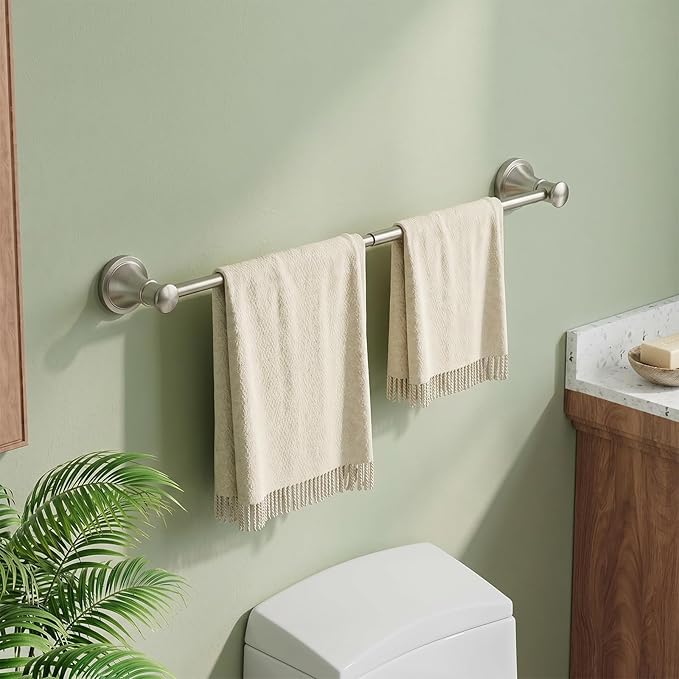 BESy Towel Racks for Bathroom Wall Mounted Bath Towel Bar Brushed Nickel | Adjustable 16-26 In, Wall Mounted Towel Holder, Stainless Steel, Rustproof, Towel Bar Rod Hanger Hardware Accessories Hotel