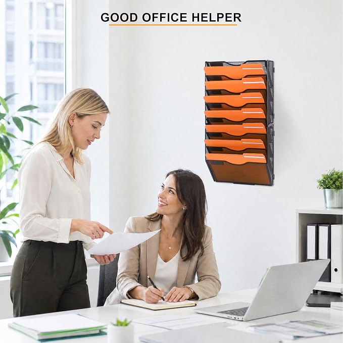 COSYAWN 8 Tier Mesh Hanging Wall File Organizer, Wall Mounted Mail Paper Document Folder Holder for Office Home School, Black