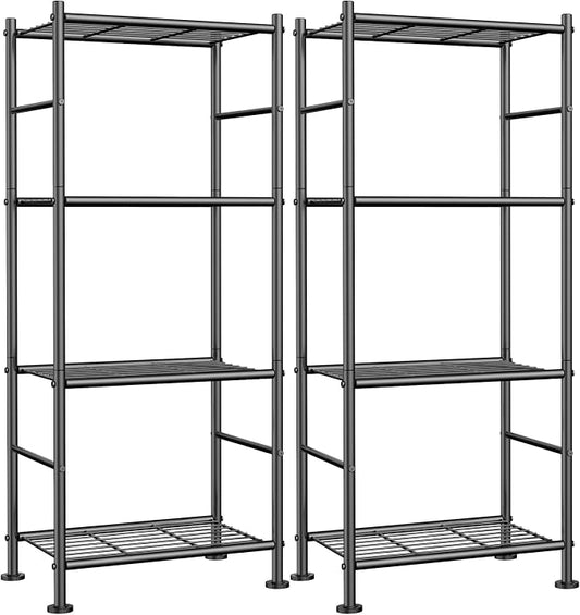 Sakugi Storage Shelves - Set of 2, 4-Tier Metal Shelf Organizer, Space-Saving Garage Shelving with Leveling Feet, Standing Shelves Organizer for Kitchen, Laundry, Pantry (18.1"x12.3"x44.1", Black)