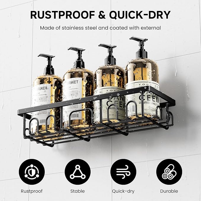 Shower Caddy, 3 Pack Shower Shelves for Inside Bathroom, Rustproof Adhesive Bathroom Organizer with Soap Holder, No Drilling Washroom Organizers and Storage for Bathtub Room/Kitchen/Home, Black