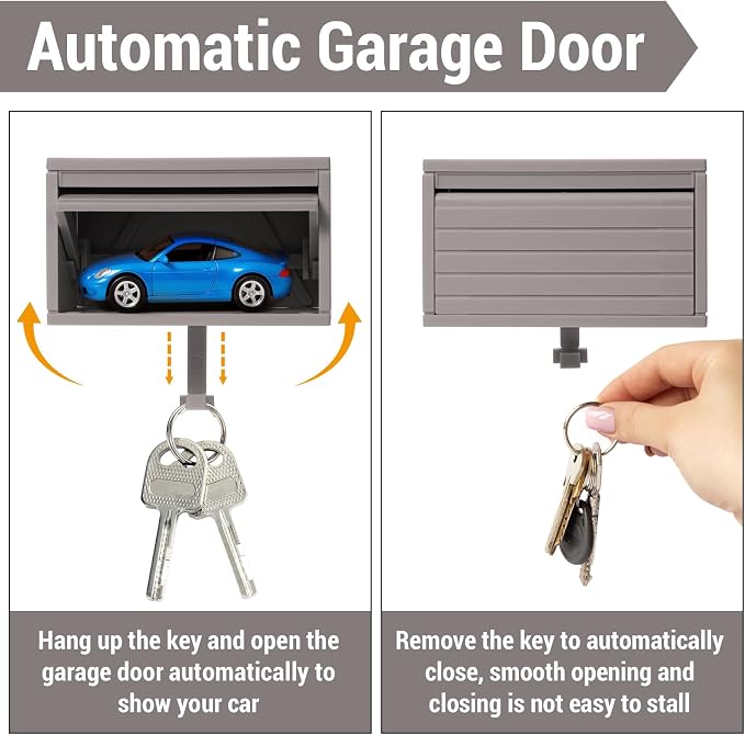 Car Garage Key Holder for Wall, Small Cars Garage Key Holders with Opening Door (Grey)