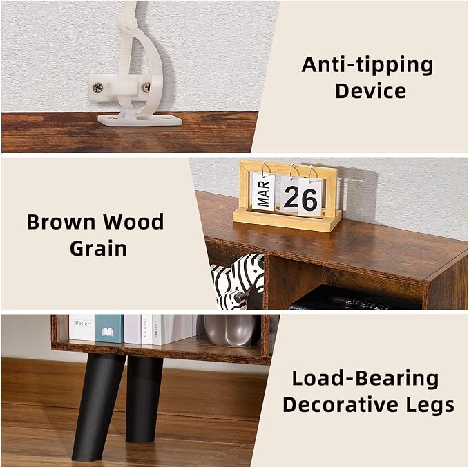 LEYAOYAO 8 Cube Bookshelf, Mid-Century Modern Book Shelf with Legs, Brown | 3 Tier Bookcase, Rustic Wood Bookshelves Freestanding Large Storage Organizer, Open Shelves for Bedroom, Living Room, Office