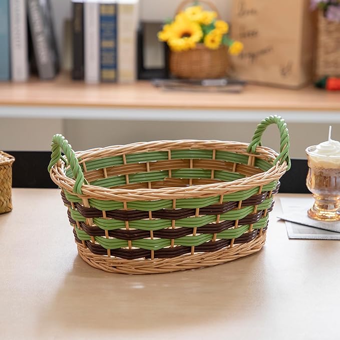 Kingwillow, Storage Basket, Oval-Shaped Woven Willow Basket with Handles, Suitable for Bedrooms, Kitchens, and Wardrobes. (Large Size)