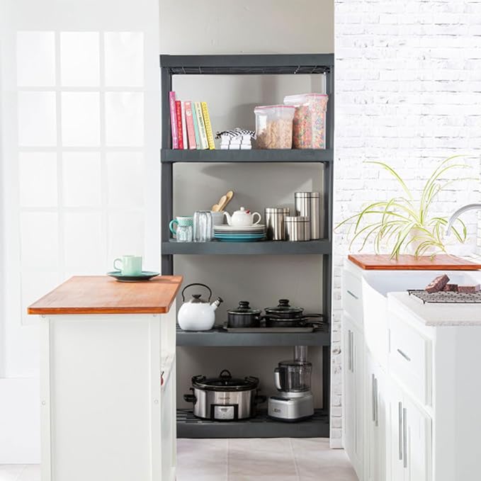 Sterilite 5 Shelf Unit, Heavy-Duty Shelving Storage Rack for Home and Garage, Gray - Multipurpose Plastic Organizer Shelves for Smart Organization | Freestanding Organizer with 150 lb Capacity Per Shelf for Kitchen, Bathroom, Garage, Basement, Pantry &...