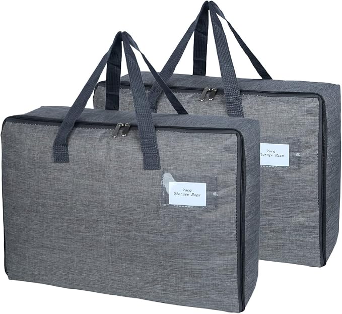 2 Pack Large Moisture-Proof Storage Moving Travel Bag Storage Container | for Comforter Pillow Blanket Quilt Bedding Clothes,Water-Resistant Linen Fabric,Storage Container for Closet Under-Bed