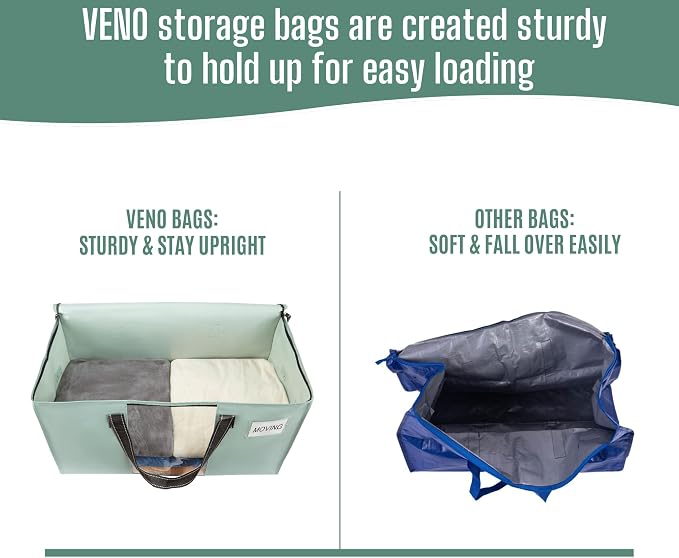 VENO Moving Bags, Wide Open Top, Clear Window, Light Green, 8 Pack | Moving boxes Alternative, Heavy Duty, Storage Bags, Clothes and Comforter Storage, Packing Supplies, College Dorm Essentials