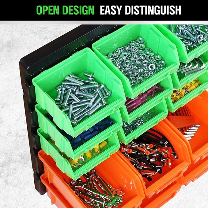 30-Bin Wall-Mounted Storage Bins, Heavy-Duty Garage Tool Organizer for Screws, Nuts, Bolts, Nails, Small Hardware Parts - Easy Installation and Customizable