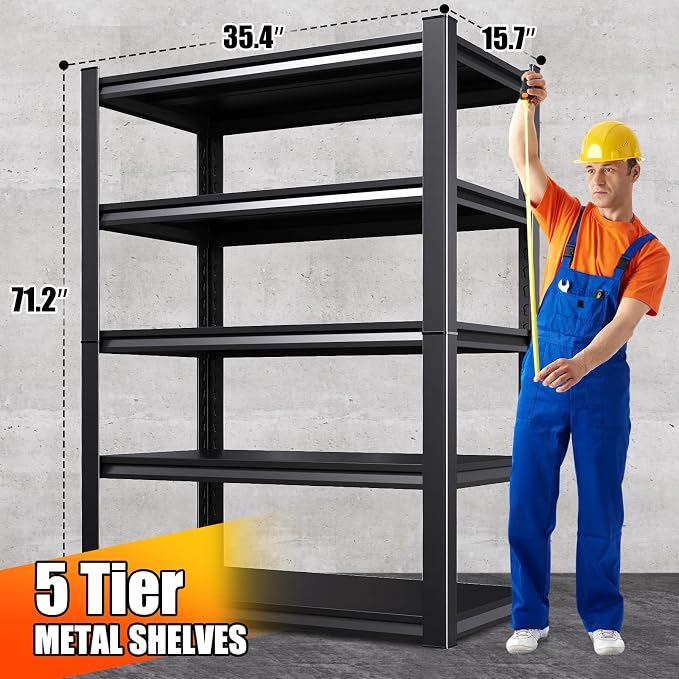 71.2''H Storage Shelves, 2500lbs Garage Shelving,Adjustable Heavy Duty Shelving Unit,5tire Tall Garage Shelves，Metal Standing Shelf Units,Utility Rack For Kitchen Warehouse Industrial Basement 2 Pack