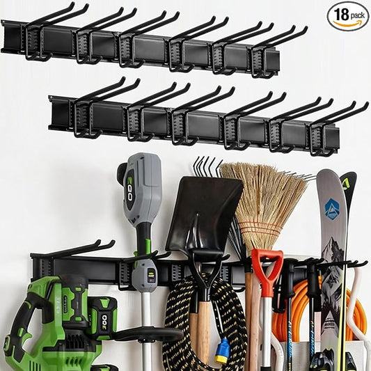 Aking Ace 96-Inch Heavy Duty Wall Mount Garden Tool Organizer for Garage | Adjustable hangers perfect for shovels, rakes, and Garage Tools, Heavy-duty rack holds 700lbs. Ideal for shed organization