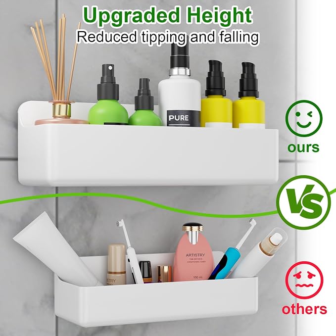 Adhesive Shower Caddy Shower Shelves Bathroom Organizer and Storage | 6 Pack，Rustproof，No Drilling，with Soap Holder，Clear，Acrylic， Large Capacity，Removable and Reusable，Plastics，Wall-Mounted