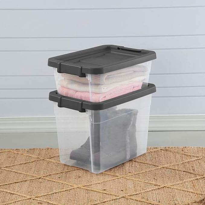 Sterilite Modular Stacker Box with Latching Lid, 30 Quart, 24-Pack | Clear Plastic Storage Bins - Stackable Organizing Container Boxes for Closet, Bathroom, and Office