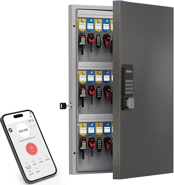 72 Key Lock Box Smart Key Organier Cabinet with Keypad & App for Office | Wall Mounted Lockbox use App, Custom & One Time Password, WiFi (Need W100 Bridge) Unlock for School, Office, Fleet, Hotel