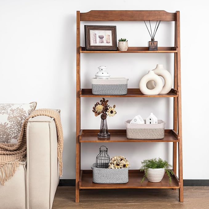 Goodpick 3-Pack Cotton Rope Baskets for Shelves, 11 x 7 x 4.5 in | Rope Baskets for Shelves, Closet Organizer Bins, Empty Baskets for Gifts, Woven Basket for Living Room, White & Brown