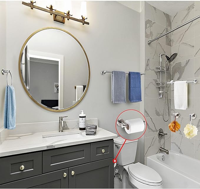 12 Pieces Brushed Nickel Bathroom Hardware Accessories Set Hand Towel Ring 16&23.6 inch Round Towel Bar Silver Toilet Paper Holder Towel Hooks 4 Pieces SUS 304 Stainless Steel,Heavy Duty,Wall Mounted