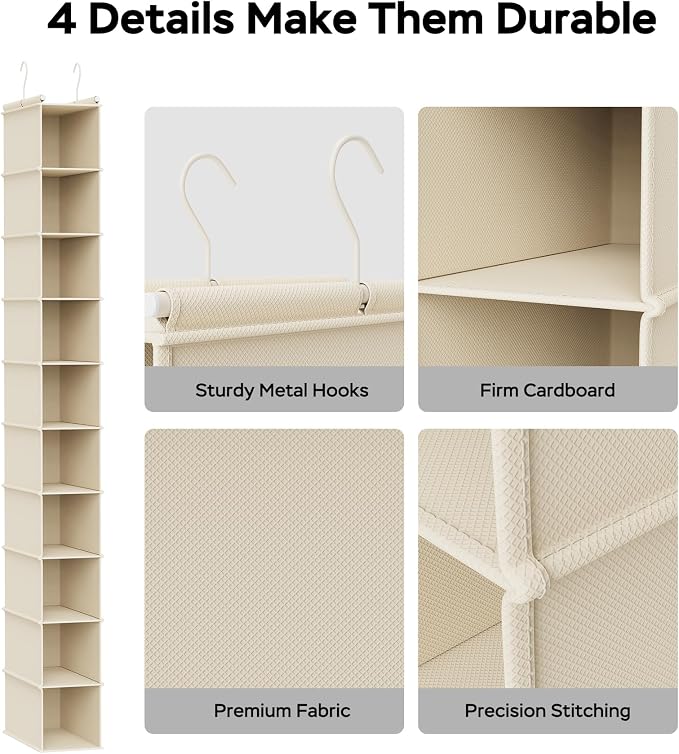 MAX Houser 2 Pack 10 Tier Foldable Hanging Shoe Organizer, Hanging Shoe Storage Shelf, Beige