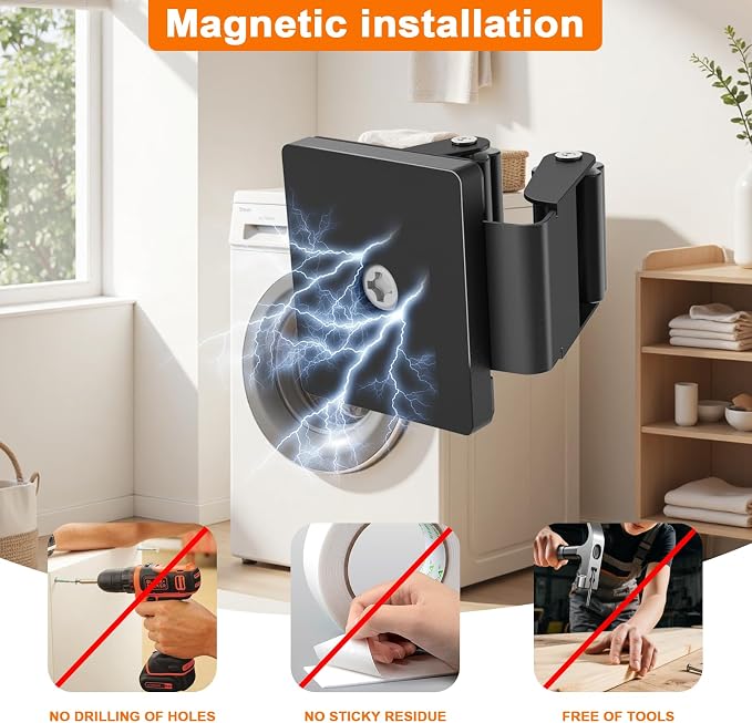 Strong Magnetic Mop Broom Holder, 4 Pack | Heavy Duty Magnetic Mop Hanger, For Refrigerators,Laundry Room Garage Kitchen Workshops