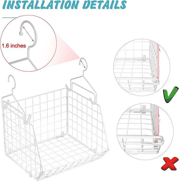 X-cosrack 3 Tier Foldable Closet Organizer, Clothes Shelves with 5 S Hooks, Wall Mount&Cabinet Wire Storage Basket Bins, for Clothing Sweaters Shoes Handbags Clutches Accessories-White Patent Design