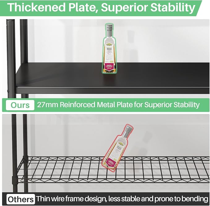 5 Tier Adjustable Storage Shelves, Heavy Duty Metal Storage Rack with Wheels, Shelving Units Utility Shelf for Kitchen, Pantry, Bathroom, Garage, Office Organization and Storage, Black, 13"x24"x59.7"