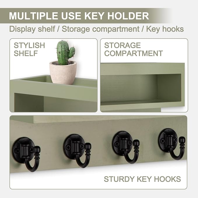 Key and Mail Holder Wall Mount, Key Hanger with Long Storage Box and 6 Hooks for Coat, Dog Leash, Home Decor Rack, House Accessories, Entry Way Organizer
