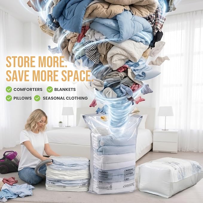 TAILI 6 Pack Vacuum Storage Bags, Jumbo Cube (31x40x15 Inch), Cream | Extra Large Vacuum Seal Bags for Clothing, Comforters, Blankets, Pillow, Bedding, No Pump Compression Cube