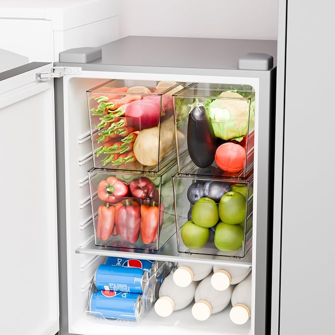 4 Pack Large Stackable Clear Storage Bins with Lids,BPA FREE Pantry Organizers and Storage with Handle,Plastic Containers Organization and Storage for Kitchen,Refrigerator,Closet Organization