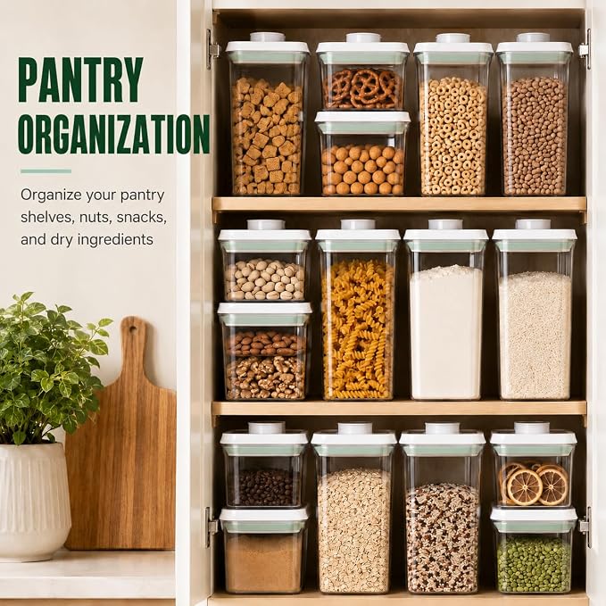 Pop Airtight Food Storage Containers with Lids Stackable Containers for Kitchen Pantry Organization Ideal for Cereal Snacks Flour Sugar Coffee and Spaghetti (gray, 6 pcs)
