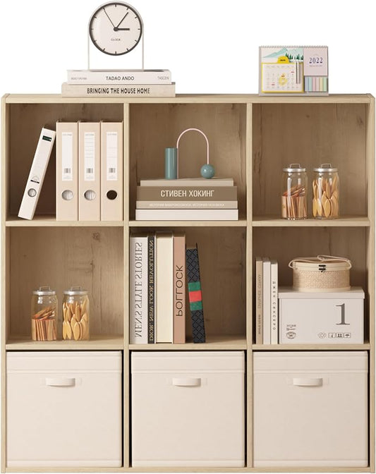 9 Cube Storage Organizer, Wooden Cube Shelves with Closed Back Panel, Reversible Bookcase, Cubes Closet Organizer for Home, Living Room, Kids Room, Office, Bedroom, Study, Hallway