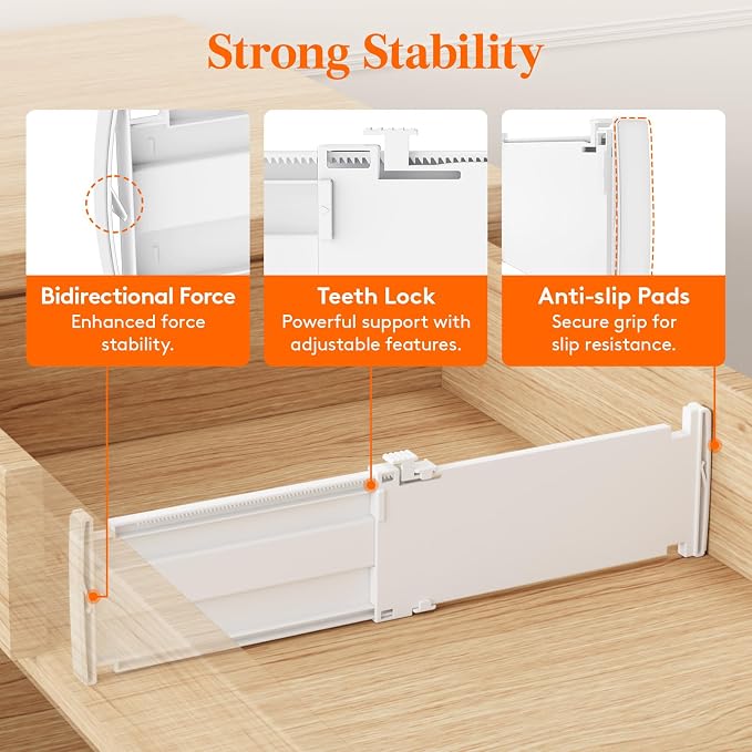 Lifewit 14 Pack Drawer Dividers for Clothes, 4" High 10.5"-16.5" Expandable Dresser Drawer Organizers, Adjustable White Plastic Separators for Kitchen, Cabinet, Nursery, Socks & Underwear Storage