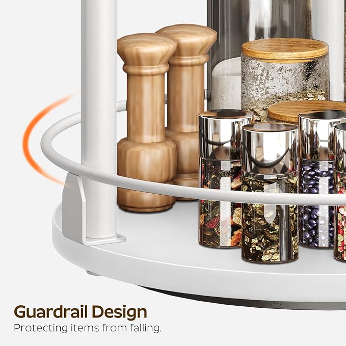 YATINEY Lazy Susan Organizer, Rotating Spice Rack, 2 Tier Spice Turntable Organizer, Industrial Turntable Spice Holder, for Kitchen Countertop, Compact and Versatile, White SR22WW