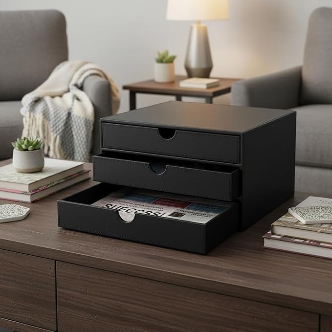 UnionBasic Document Organizer, 3-Drawer File Cabinet Document Storage Box, Office Desktop Filing Organizer, Black