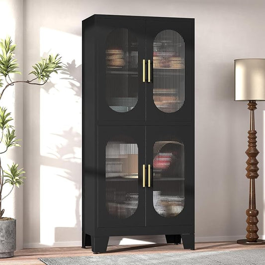 GAIOUS Black Kitchen Pantry Cabinet, Pantry Storage Cabinet with Acrylic Glass Doors and Adjustable Shelves, Tall Versatile Storage for Kitchen, Dining Room, Home Office and Bedroom