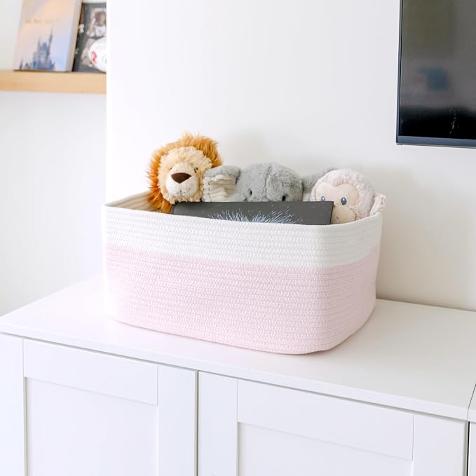 NaturalCozy Storage Baskets 16.8”x13”x7.6” Cotton Rope Woven Baskets for Organizing 3-Pack | Toy Storage Bins | Basket for Shelves, Laundry, Blanket, Clothes, Closet, Kitchen, Bathroom, Gifts