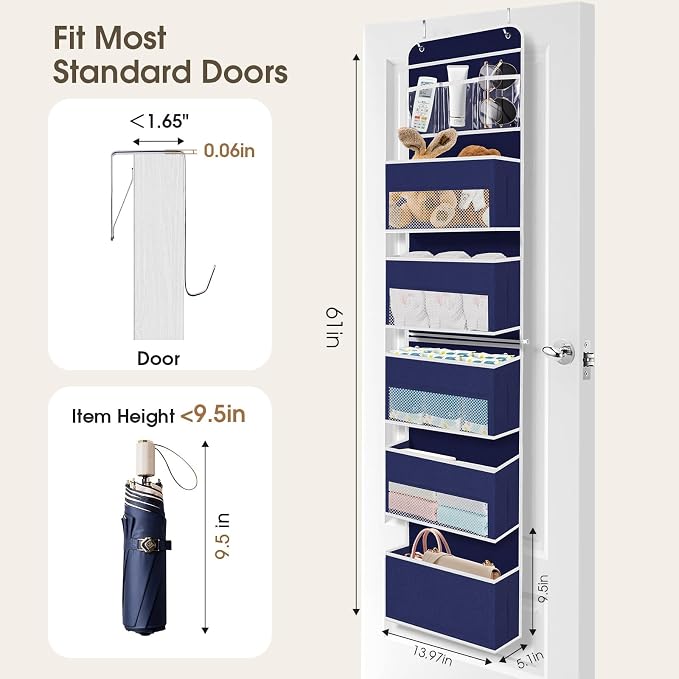 1Pack Over The Door Organizer Large Capacity Hanging Storage Room Organizer | 40 lb Capacity, Ultra-Sturdy, Detachable, Mesh Design with Clear Window, Space-Saving Organizer for Pantry, Nursery & Closet