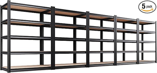 5-Pack Heavy Duty Garage Shelving for Garage, Warehouse & Workshop Organization, 71" H x 45.6" W x 17.7" D 5-Tier Adjustable Metal Storage Rack for Tools, Storage Bins & Bulk Items