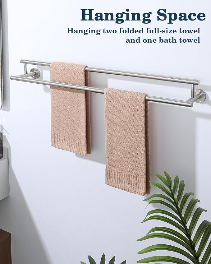 Alise Double Towel Bar,28" Towel Racks for Bathroom Wall Mounted,Nickel | Bathroom Towel Rack SUS304 Stainless Steel Bathroom Towel Holder Quick Drying Hand Towel Holder Towel Bar for Walls